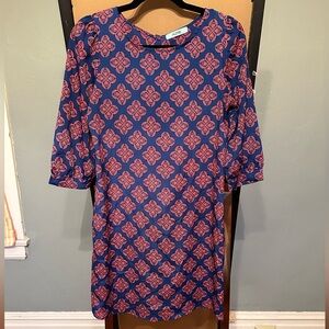 Karlie-Blue dress with orange medallion pattern